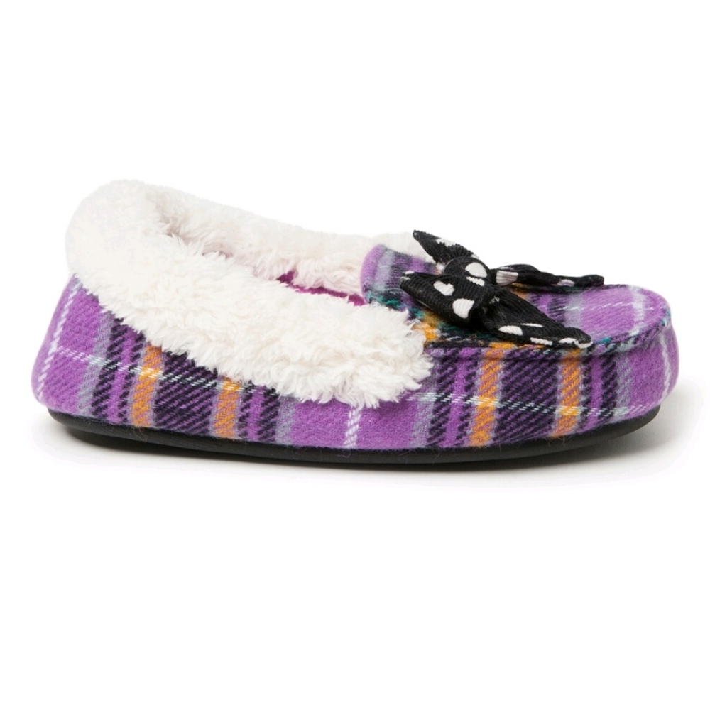 Dearfoams Plaid Moccasin Slippers Girls NEW